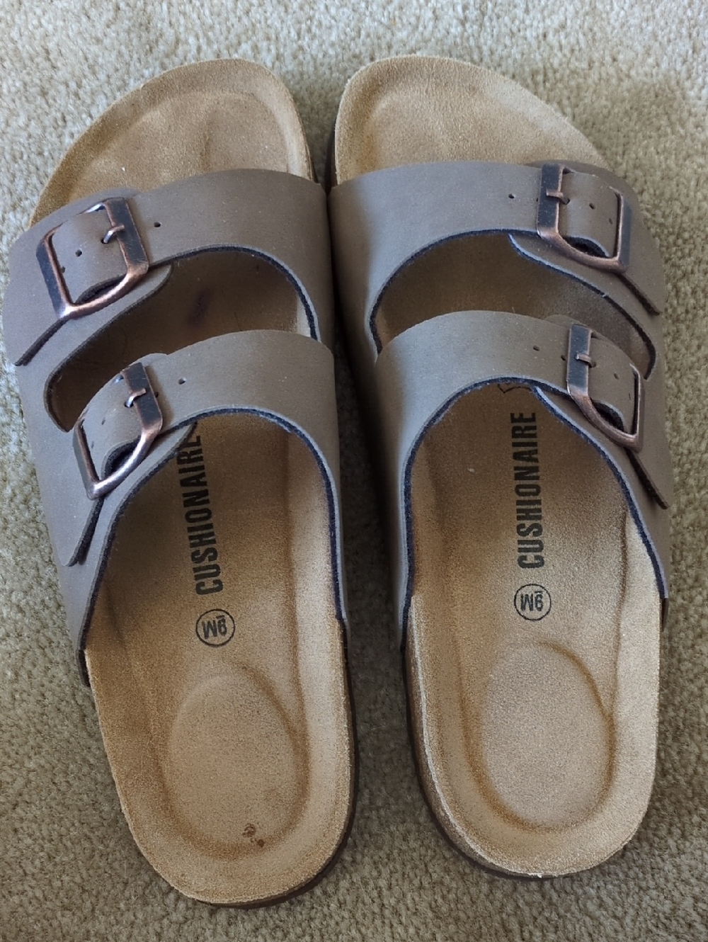 Cushionaire Brown Double-Buckle Slide Sandals